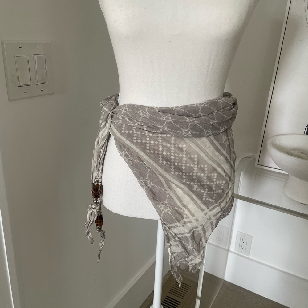 Gucci Horsebit Silk Bamboo Scarf with Bamboo Tassel